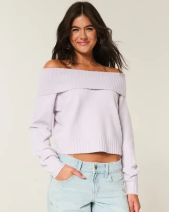 Pull confortable à épaules dénudées et revers Hollister Pull confortable à épaules dénudées et revers Hollister