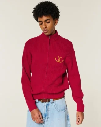 Pull décontracté à fermeture éclair et motif en fer à cheval