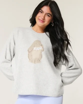 Pull à manches courtes avec motif lapin confortable Hollister