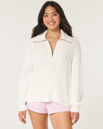 Pull oversize à demi-zip et maille torsadée