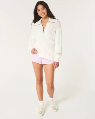 Pull oversize à demi-zip et maille torsadée
