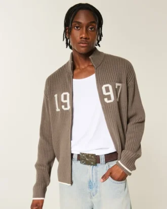 Pull zippé décontracté avec motif graphique