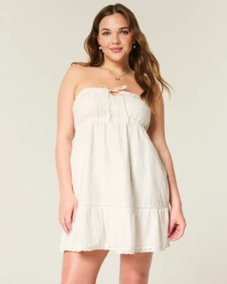 Robe babydoll brodée sans bretelles
