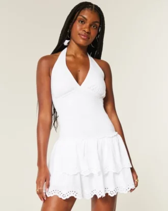 Robe jupe-short à smocks double épaisseur