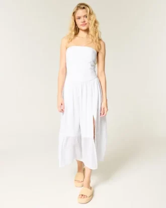 Robe longue brodée sans bretelles