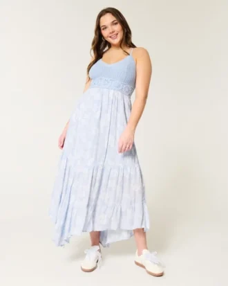 Robe longue à col en V et motif crochet