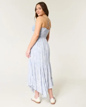 Robe longue à col en V et motif crochet