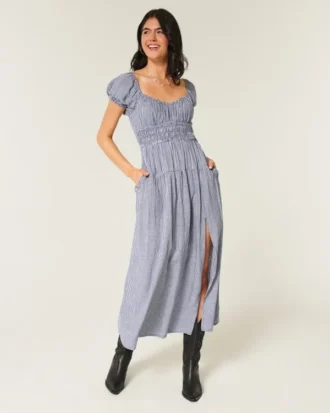 Robe longue à manches courtes et dos nu