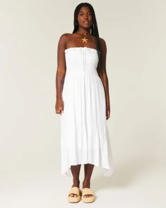Robe longue sans bretelles à smocks Robe longue sans bretelles à smocks