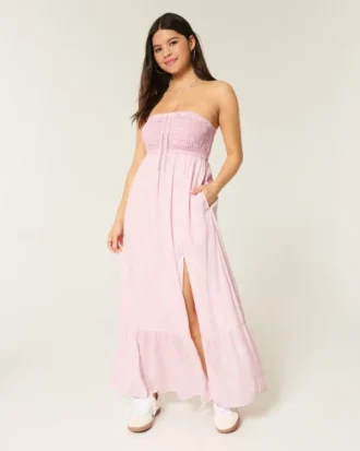 Robe longue sans bretelles style crochet