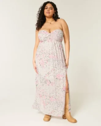Robe longue sans bretelles à torsades