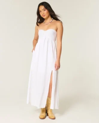 Robe longue sans bretelles à torsades