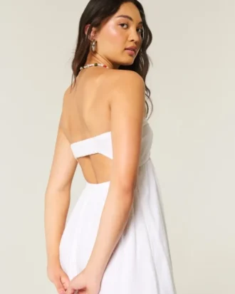 Robe longue sans bretelles à torsades