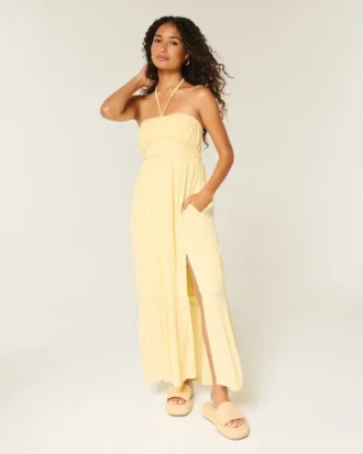 Robe longue sans bretelles tressée