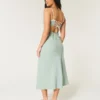 Robe midi à dos nu en lin mélangé Robe midi à dos nu en lin mélangé