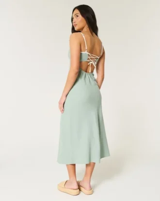 Robe midi à dos nu en lin mélangé