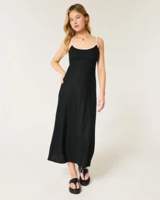 Robe midi à dos nu en lin mélangé