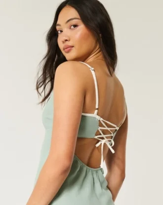 Robe midi à dos nu en lin mélangé