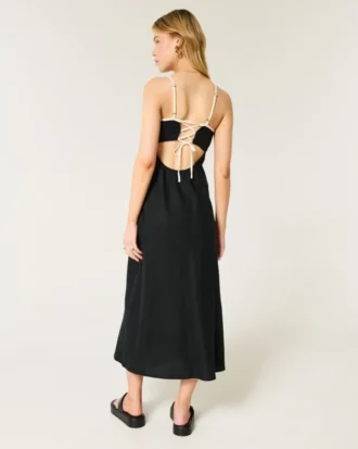Robe midi à dos nu en lin mélangé