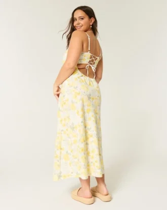 Robe midi à dos nu en lin mélangé