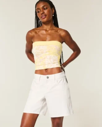 Short baggy blanc à taille ajustable et taille basse