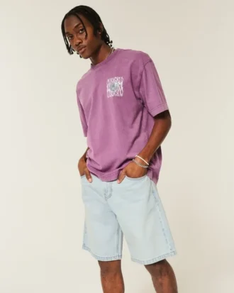 Short baggy en denim avec broderie en chaîne