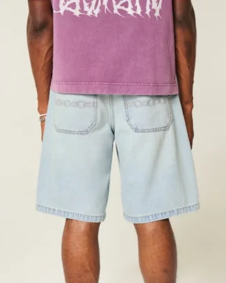 Short baggy en denim avec broderie en chaîne