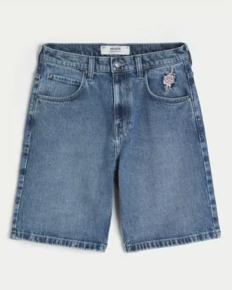 Short baggy en denim à motif rose Short baggy en denim à motif rose