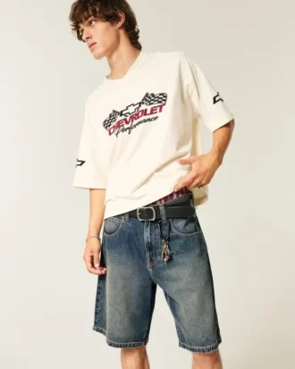 Short baggy en denim à motif serpent Short baggy en denim à motif serpent
