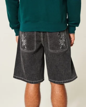 Short baggy en denim à motif tigre
