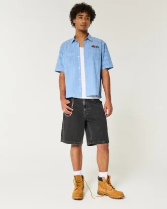 Short baggy en denim noir délavé