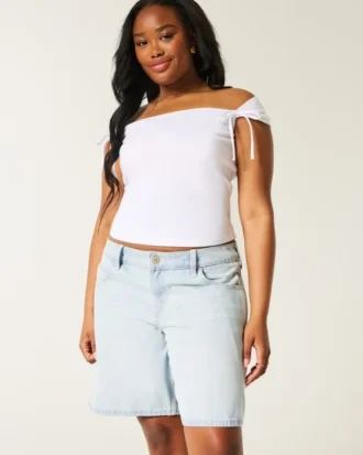 Short baggy taille basse délavé clair avec nœud graphique
