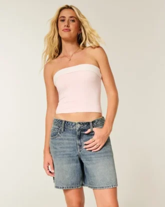 Short baggy taille basse délavage moyen avec ceinture ajustable