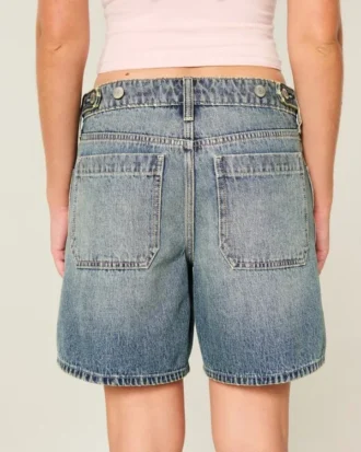 Short baggy taille basse délavage moyen avec ceinture ajustable