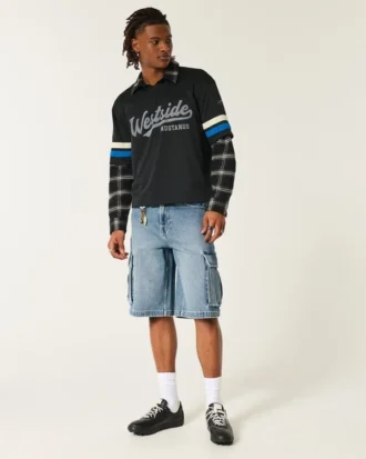 Short cargo en denim super baggy délavé moyen Short cargo en denim super baggy délavé moyen