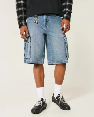 Short cargo en denim super baggy délavé moyen Short cargo en denim super baggy délavé moyen