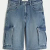 Short cargo en denim super baggy délavé moyen Short cargo en denim super baggy délavé moyen