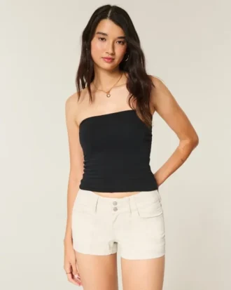 Short court taille basse à poche arrière fleurie en popeline