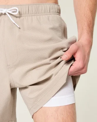 Short de bain en seersucker mi-cuisse