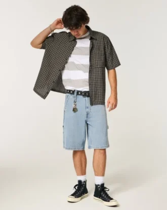 Short de peintre en denim ample délavé clair