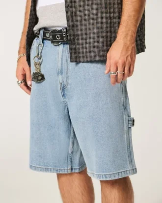 Short de peintre en denim ample délavé clair
