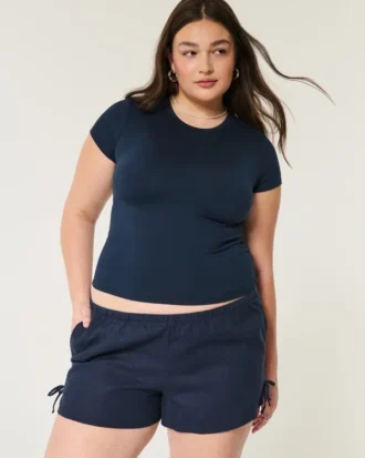 Short doux à nœud sur le côté en mélange de lin