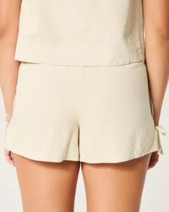 Short doux à nœud sur le côté en mélange de lin
