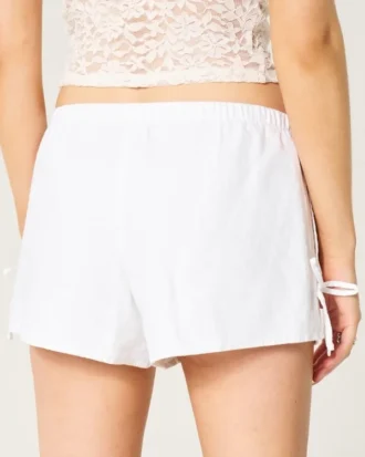 Short doux à nœud sur le côté en mélange de lin