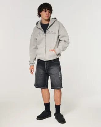 Short en denim ample à double motif
