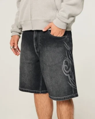 Short en denim ample à double motif