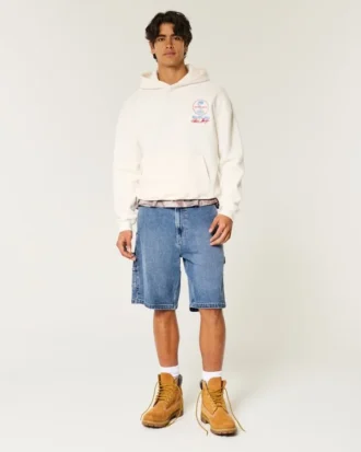 Short en denim baggy de taille moyenne délavé
