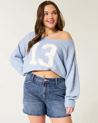 Short en denim décontracté taille haute, délavage moyen foncé, 5 pouces