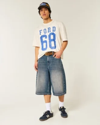 Short en denim délavé moyen