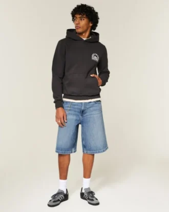 Short en denim super ample avec motif aigle